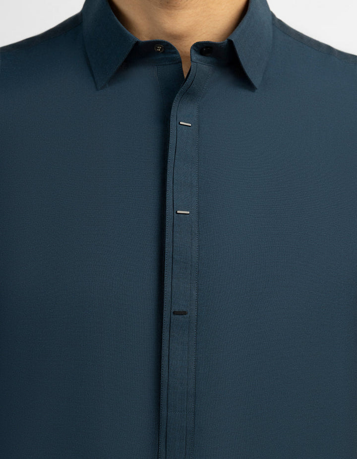 Blended Electric Blue Shalwar Kameez - J. Junaid Jamshed