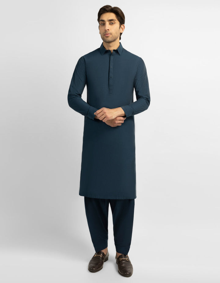 Blended Electric Blue Shalwar Kameez - J. Junaid Jamshed