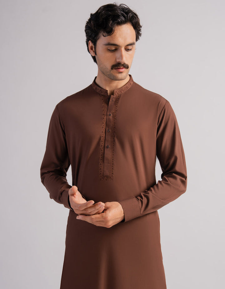 Blended Brown Shalwar Kameez - J. Junaid Jamshed