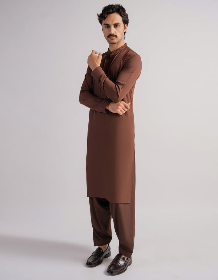 Blended Brown Shalwar Kameez - J. Junaid Jamshed
