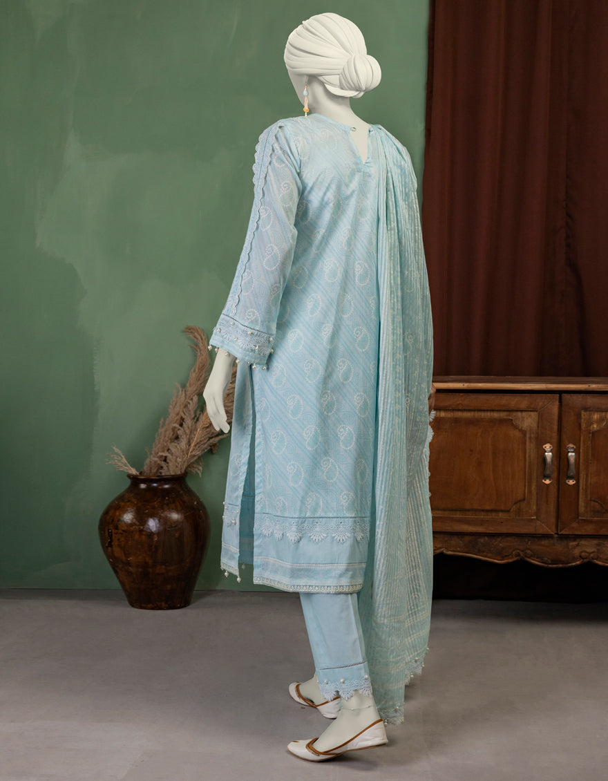 Lawn Blue Unstitched Suit - J. Junaid Jamshed