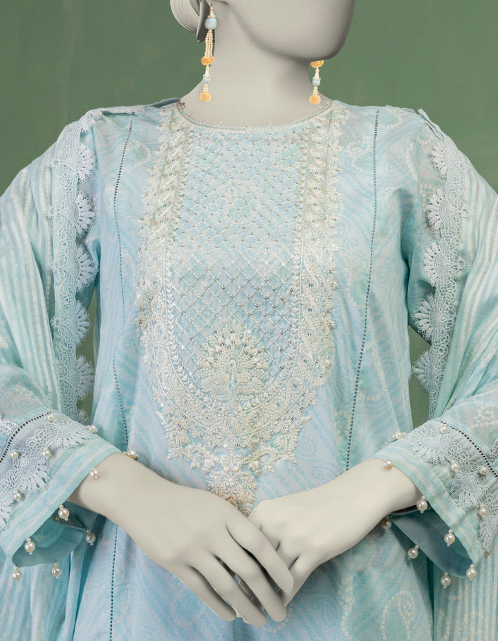 Lawn Blue Unstitched Suit - J. Junaid Jamshed