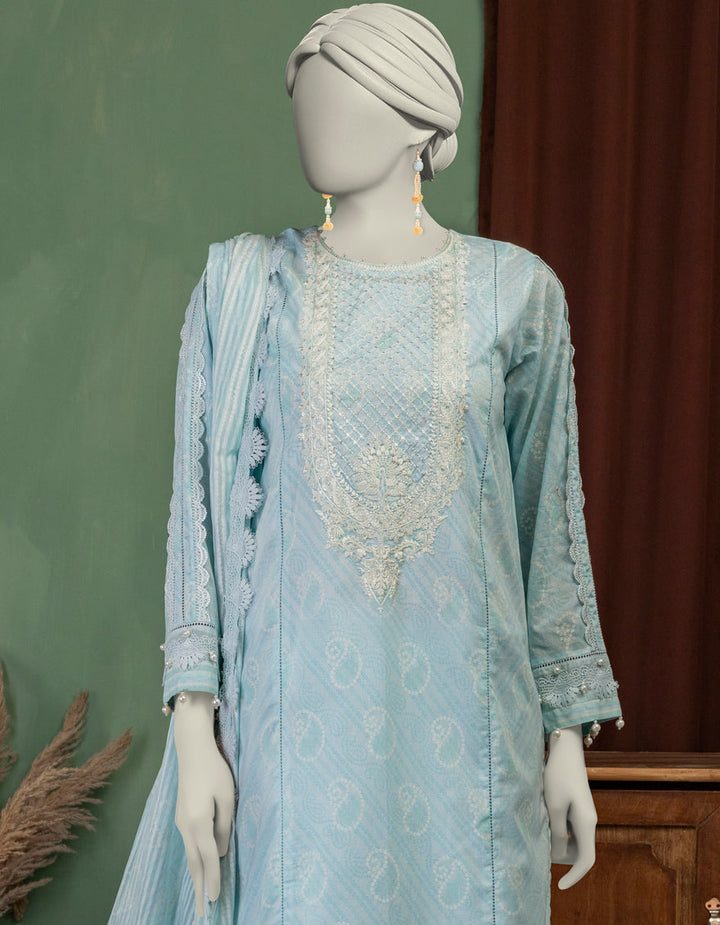 Lawn Blue Unstitched Suit - J. Junaid Jamshed