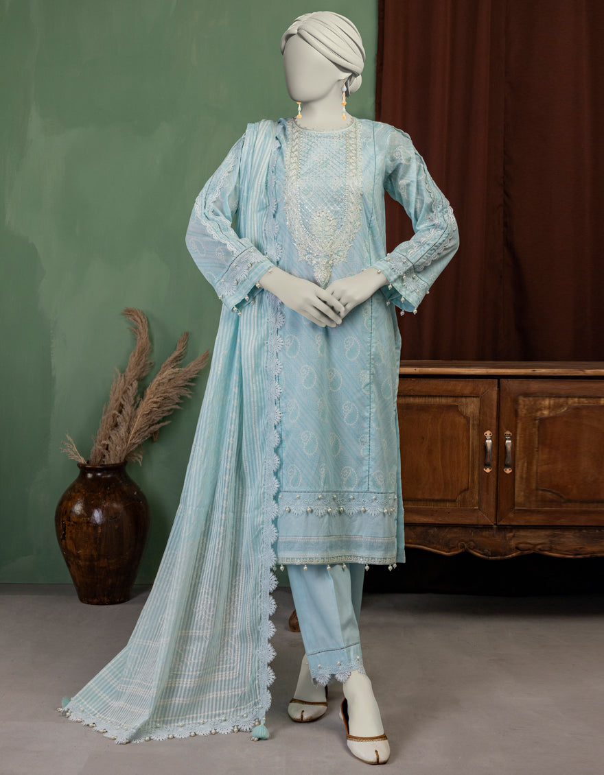 Lawn Blue Unstitched Suit - J. Junaid Jamshed
