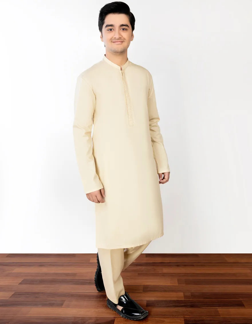 Cotton Pale Yellow Kameez Shalwar - J. Junaid Jamshed