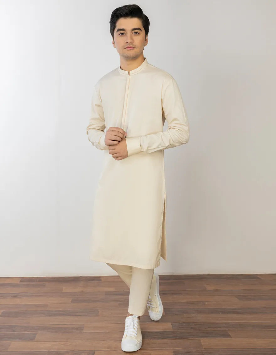 Blended Cream Kameez Shalwar - J. Junaid Jamshed