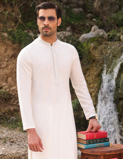 Blended White Shalwar Kameez - J. Junaid Jamshed