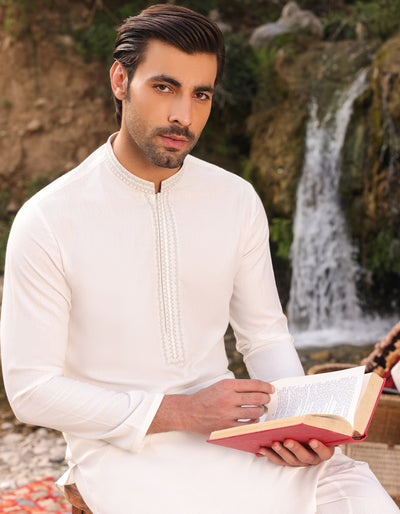 Blended White Shalwar Kameez - J. Junaid Jamshed