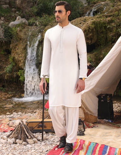 Blended White Shalwar Kameez - J. Junaid Jamshed