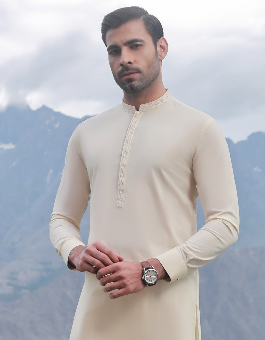 Cotton Cream Shalwar Kameez - J. Junaid Jamshed