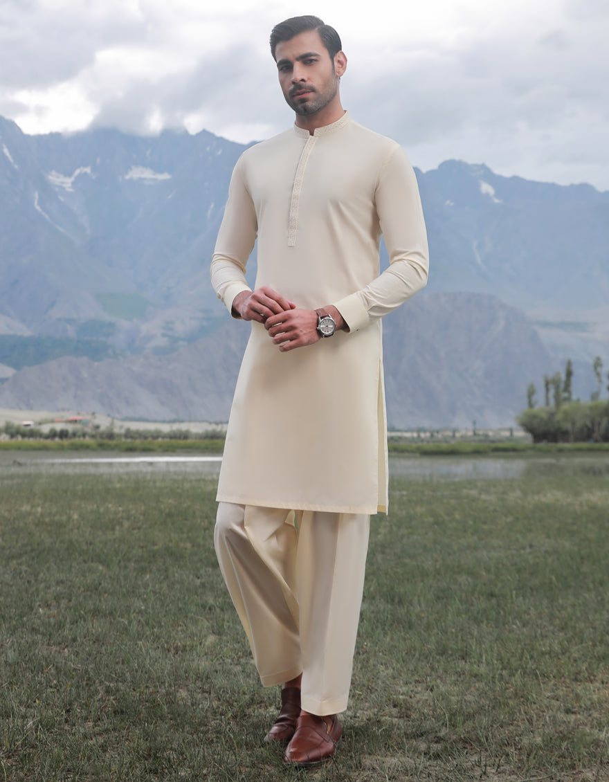 Cotton Cream Shalwar Kameez - J. Junaid Jamshed