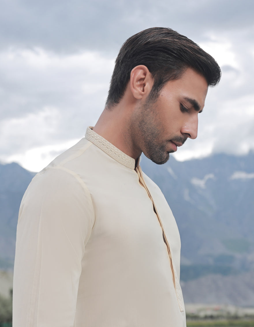 Cotton Cream Shalwar Kameez - J. Junaid Jamshed