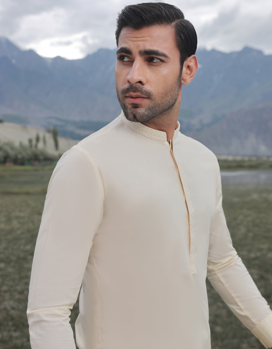 Cotton Cream Shalwar Kameez - J. Junaid Jamshed