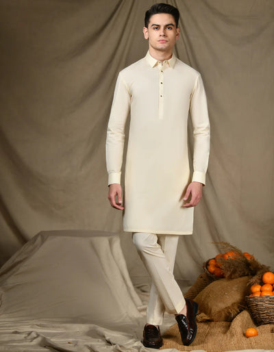 Cotton Cream Kurta Trouser - J. Junaid Jamshed