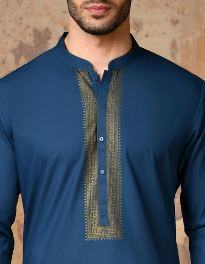 Blended Blue Kameez Shalwar - J. Junaid Jamshed