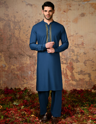 Blended Blue Kameez Shalwar - J. Junaid Jamshed