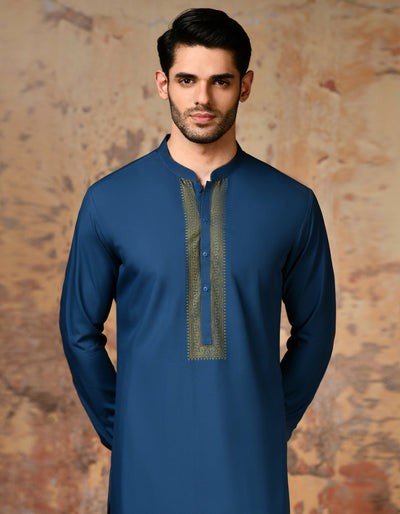 Blended Blue Kameez Shalwar - J. Junaid Jamshed