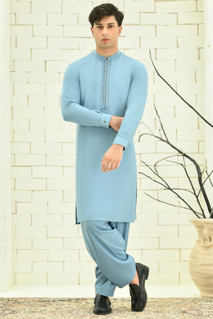 Blended Blue Kameez Shalwar - J. Junaid Jamshed