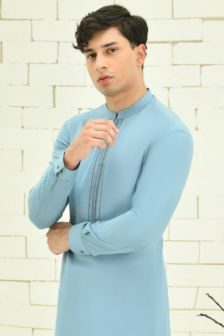 Blended Blue Kameez Shalwar - J. Junaid Jamshed