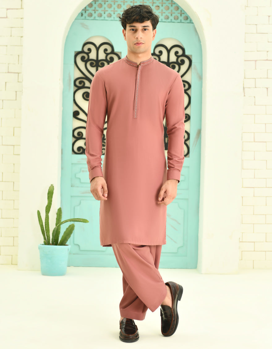 Blended Red Shalwar Kameez - J. Junaid Jamshed