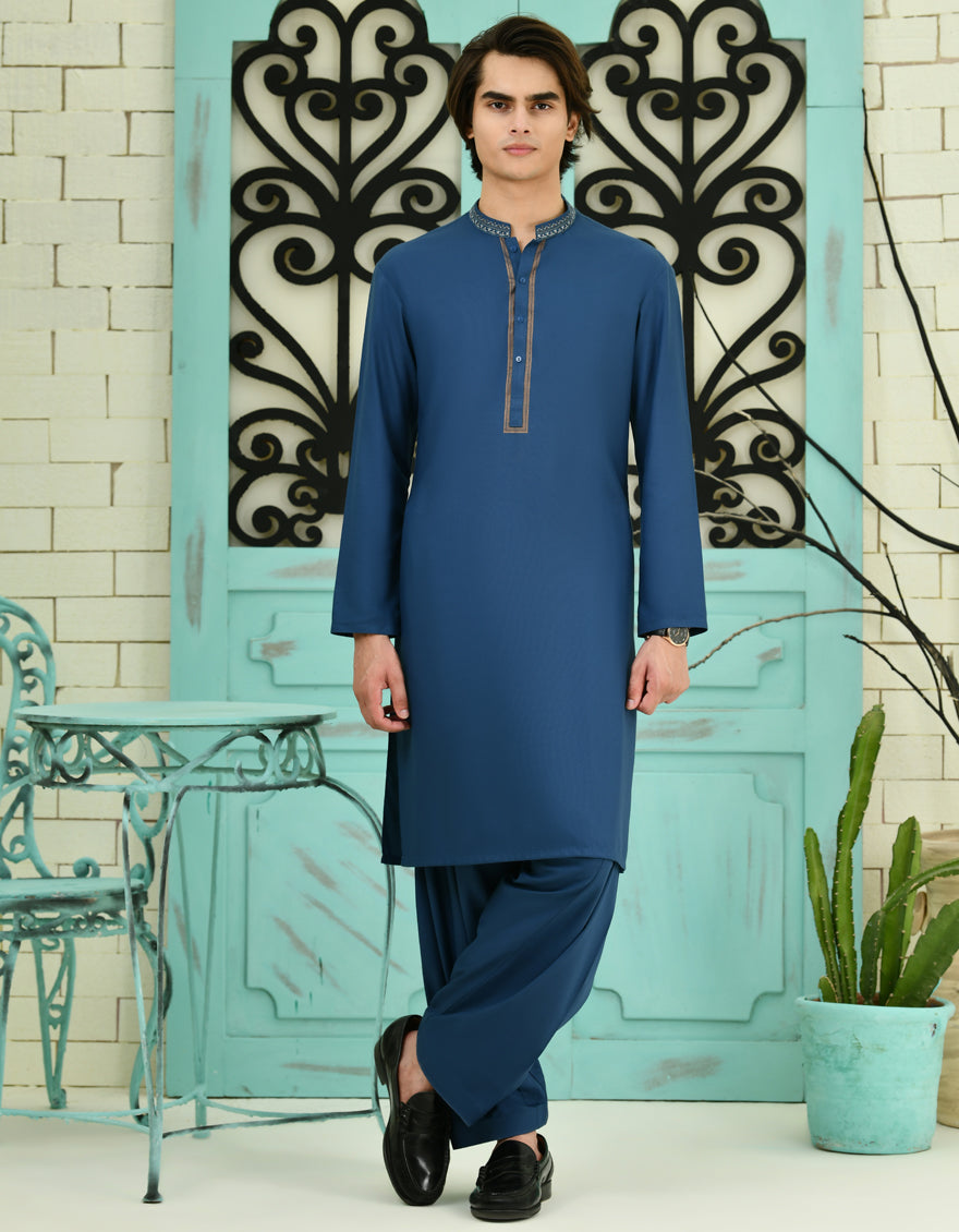 Blended Blue Shalwar Kameez - J. Junaid Jamshed