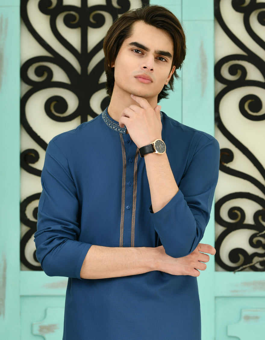 Blended Blue Shalwar Kameez - J. Junaid Jamshed