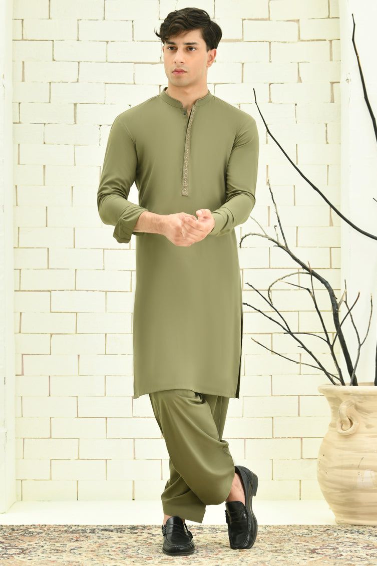 Blended Green Kameez Shalwar - J. Junaid Jamshed