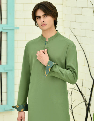 Cotton Green Kurta - J. Junaid Jamshed