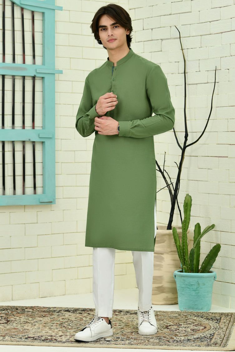 Cotton Green Kurta - J. Junaid Jamshed