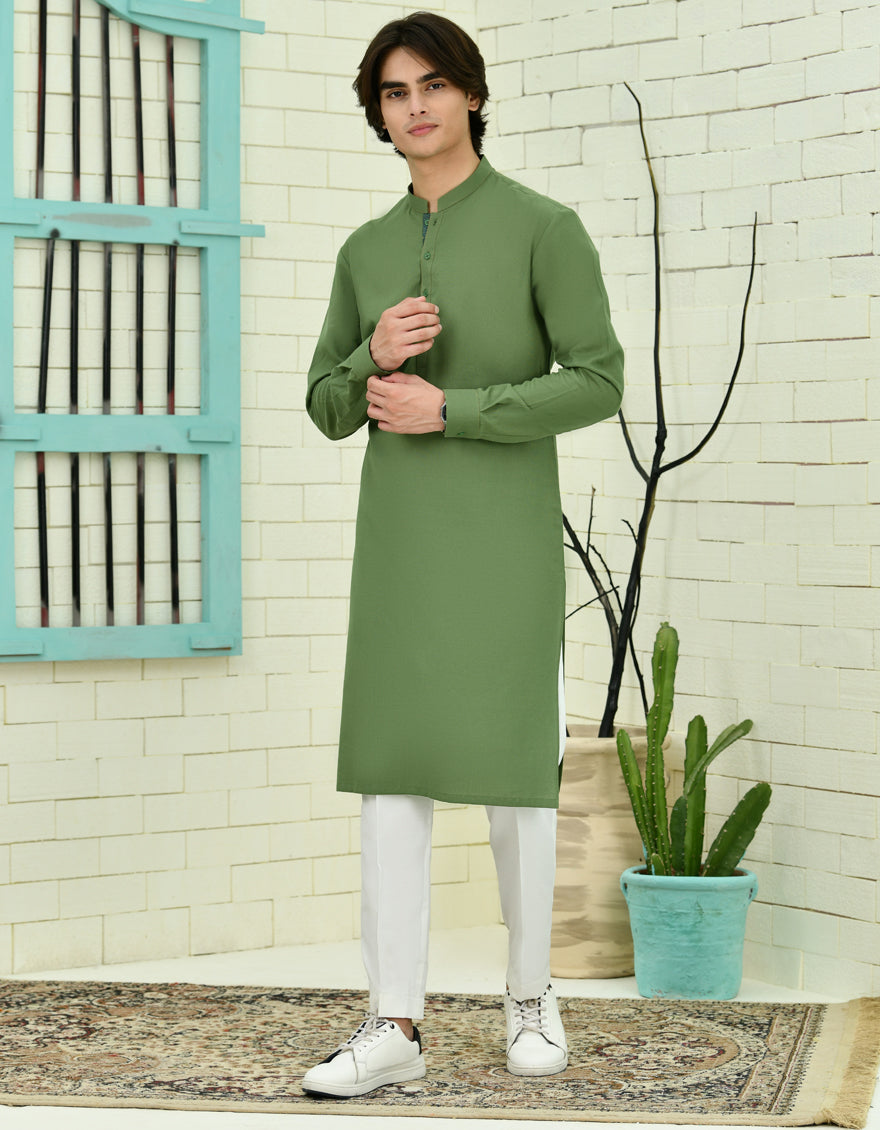 Cotton Green Kurta - J. Junaid Jamshed