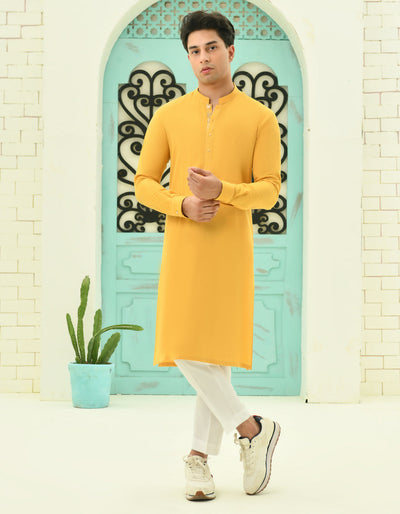 Cotton Yellow Kurta - J. Junaid Jamshed