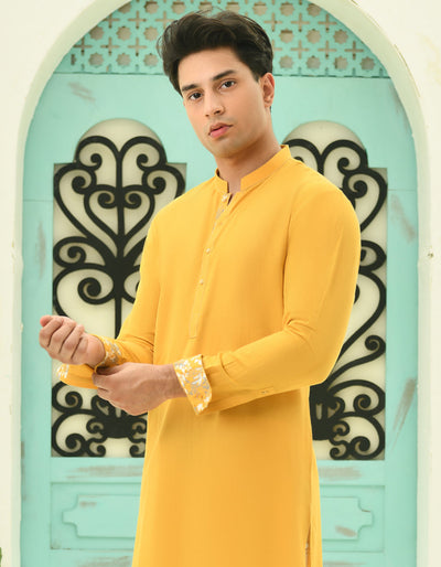 Cotton Yellow Kurta - J. Junaid Jamshed