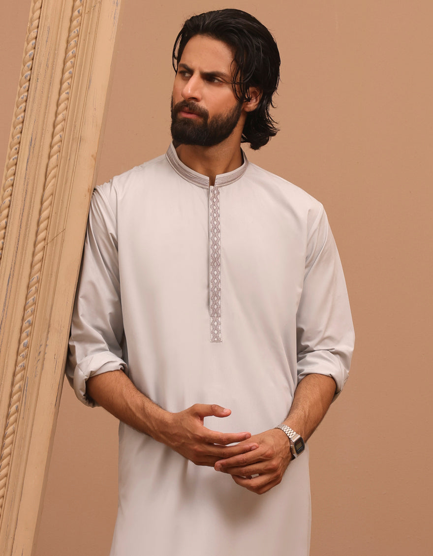 Blended Smoke Grey Kurta Trouser - J. Junaid Jamshed