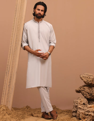 Blended Smoke Grey Kurta Trouser - J. Junaid Jamshed