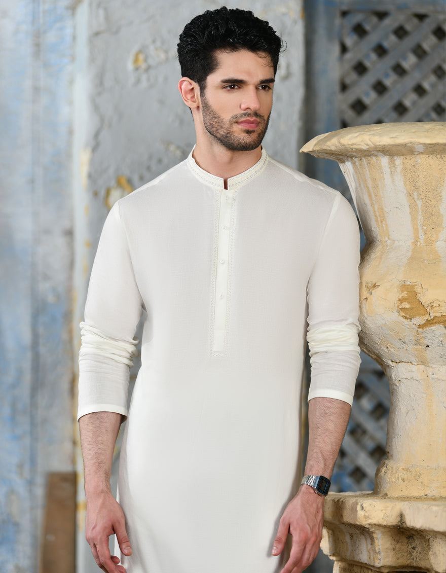 Blended White Kurta - J. Junaid Jamshed