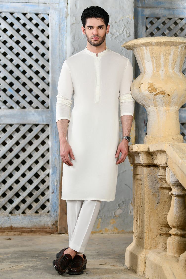 Blended White Kurta - J. Junaid Jamshed