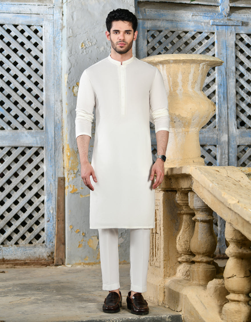 Blended White Kurta - J. Junaid Jamshed