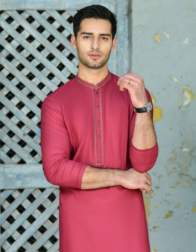 Blended Red Kurta - J. Junaid Jamshed