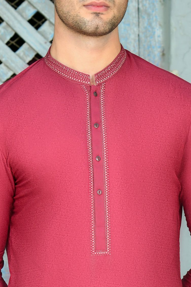 Blended Red Kurta - J. Junaid Jamshed