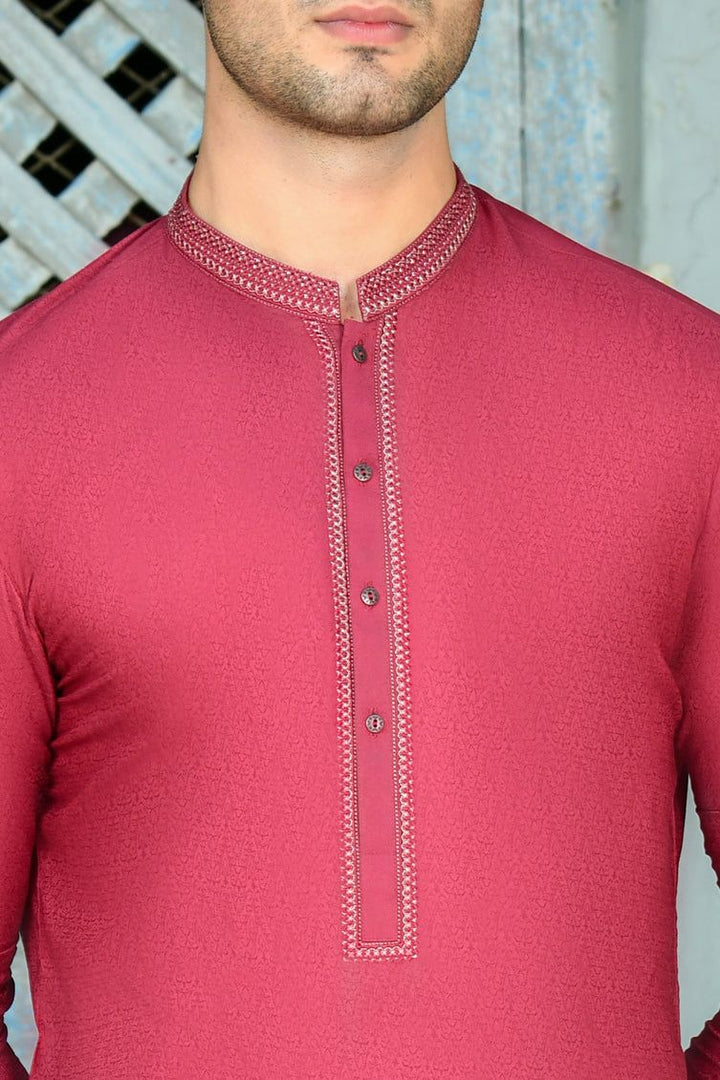Blended Red Kurta - J. Junaid Jamshed