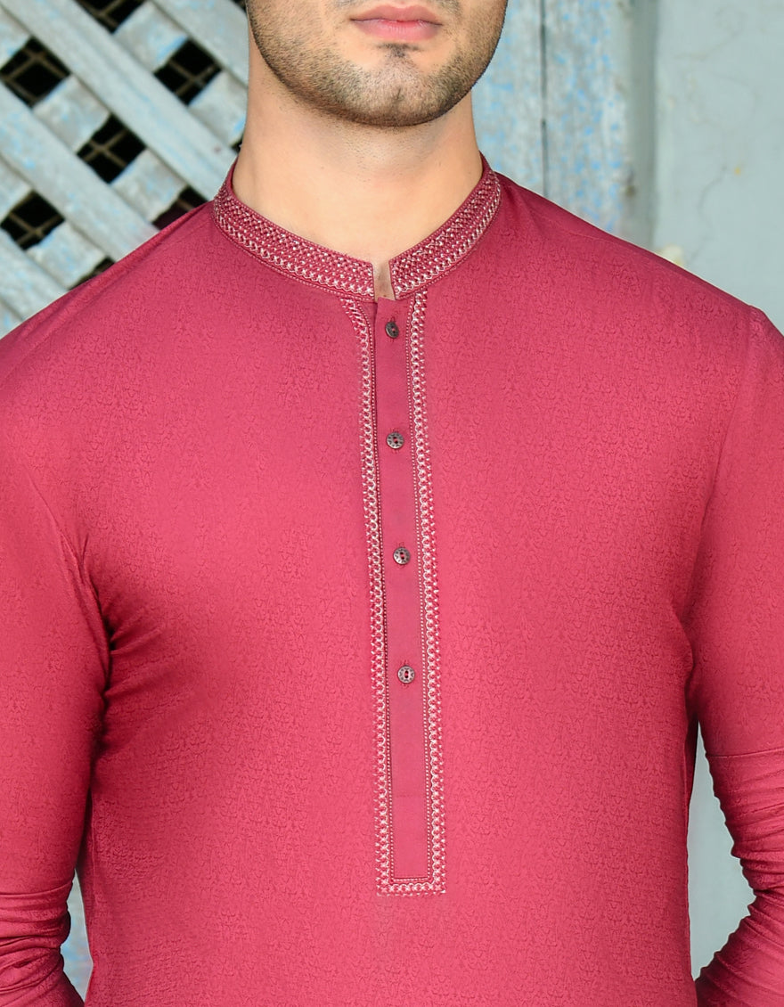 Blended Red Kurta - J. Junaid Jamshed