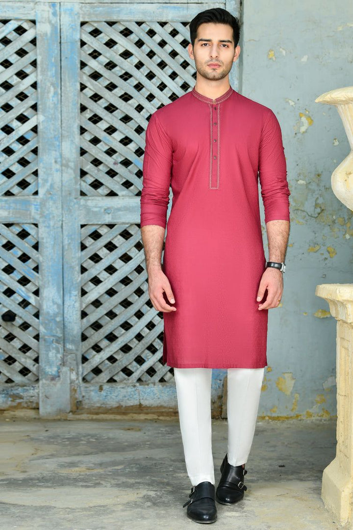 Blended Red Kurta - J. Junaid Jamshed