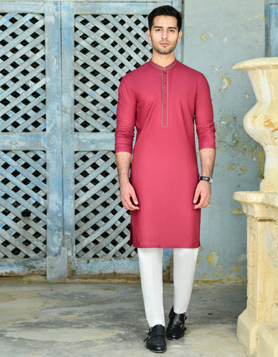 Blended Red Kurta - J. Junaid Jamshed