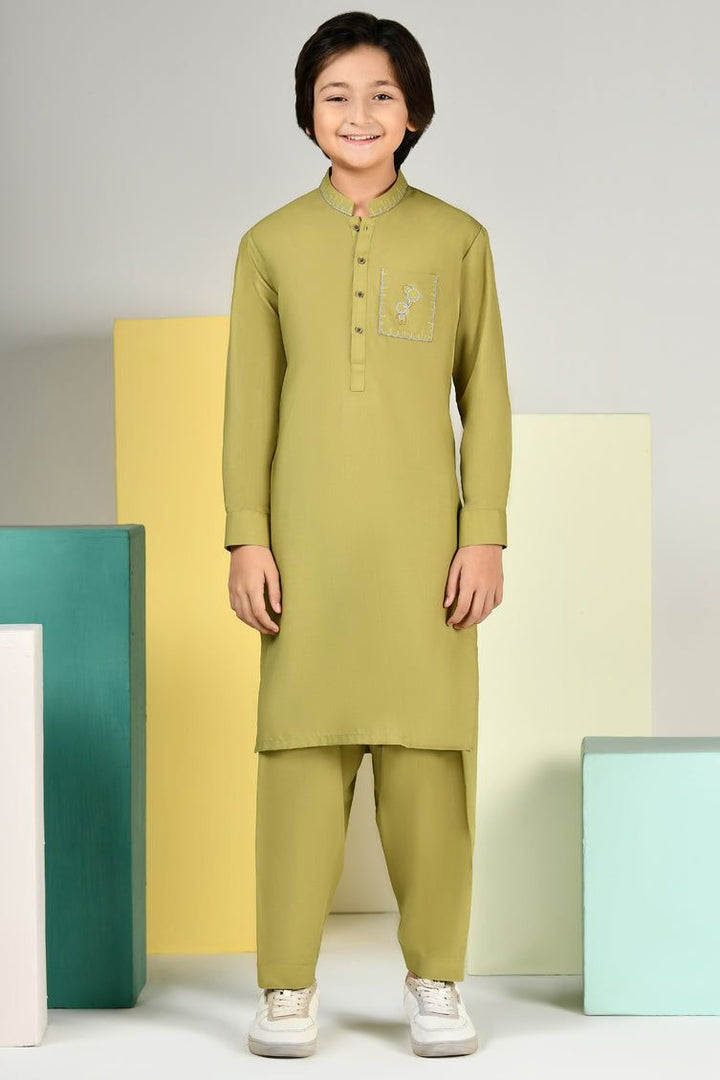 Blended Mehndi Green Shalwar Kameez - J. Junaid Jamshed