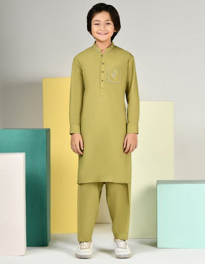 Blended Mehndi Green Shalwar Kameez - J. Junaid Jamshed