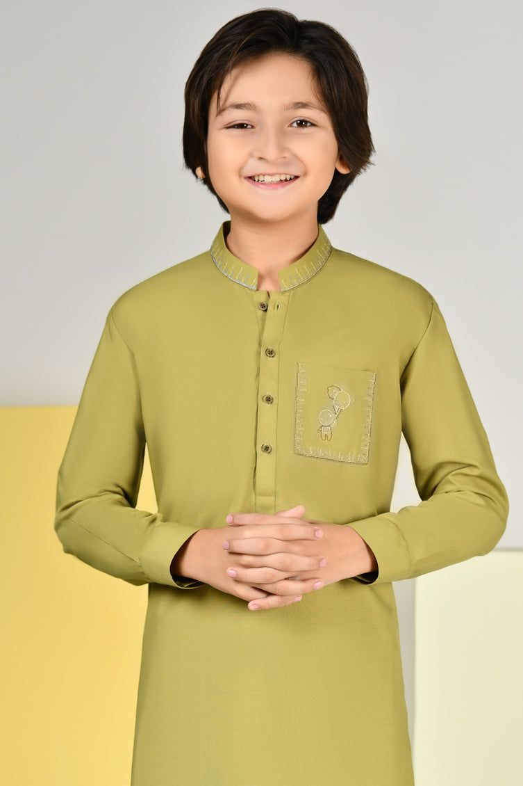 Blended Mehndi Green Shalwar Kameez - J. Junaid Jamshed