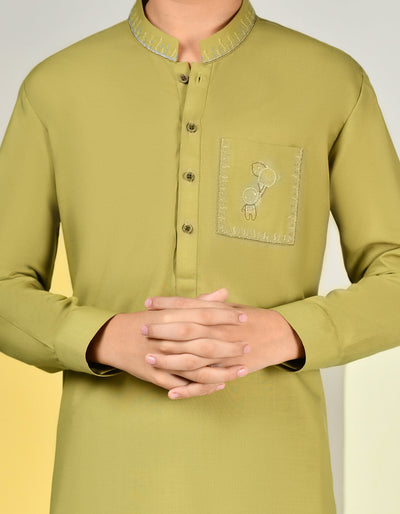 Blended Mehndi Green Shalwar Kameez - J. Junaid Jamshed