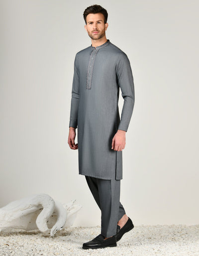 Blended Grey Shalwar Kameez - J. Junaid Jamshed