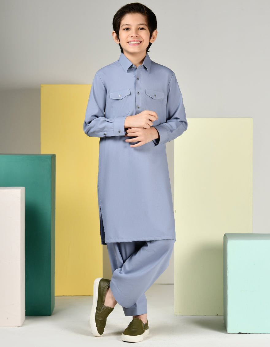 Blended Pgn. Blue Shalwar Kameez - J. Junaid Jamshed