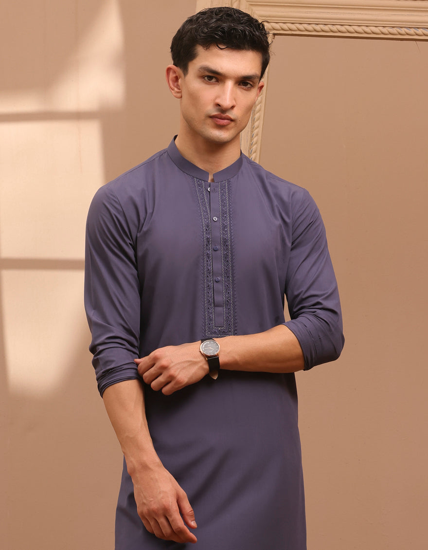 Blended Pigeon Blue Kurta Trouser - J. Junaid Jamshed